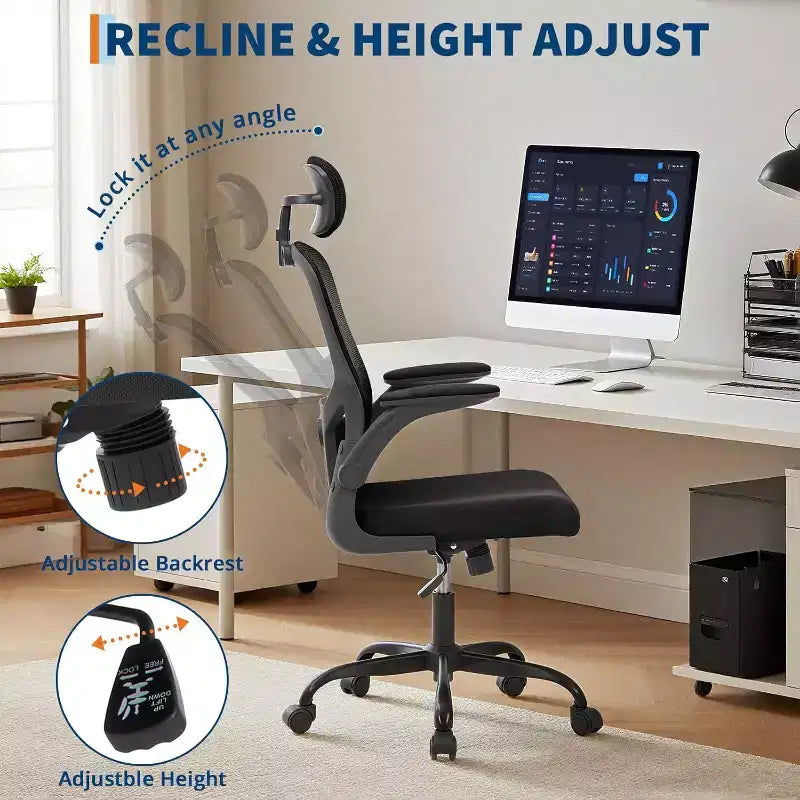 Ergonomic Office Chair with Adjustable Headrest and Flip-Up Armrests