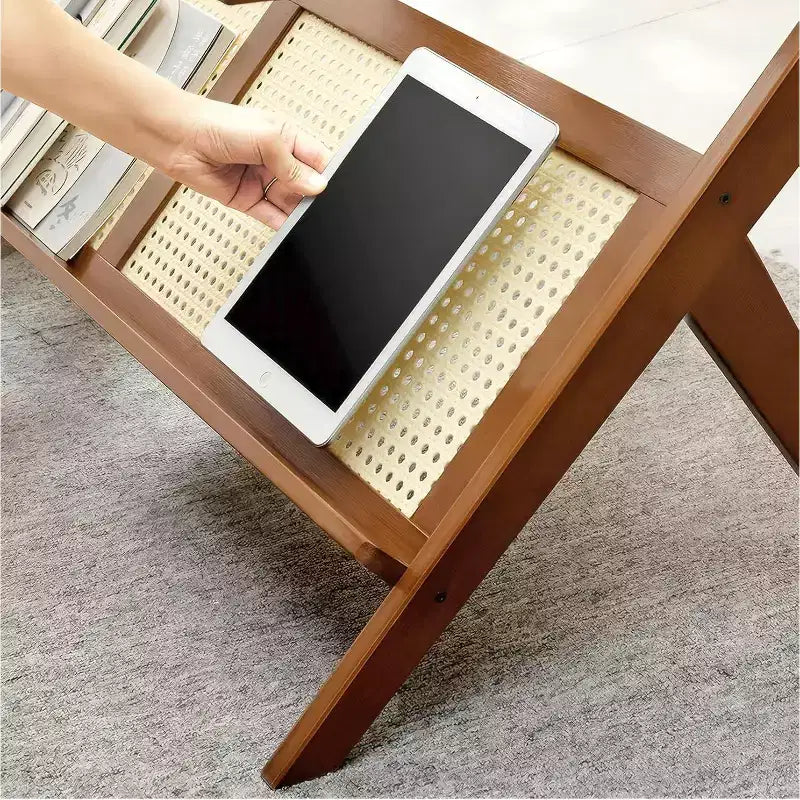 Rattan Coffee Table with Tempered Glass Top and Open Storage