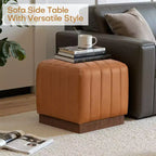 Cube Pouf Ottoman with Wood Grain Base | Upholstered Footrest with Solid Acacia Wood Frame, 500 lbs Capacity