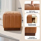 Cube Pouf Ottoman with Wood Grain Base | Upholstered Footrest with Solid Acacia Wood Frame, 500 lbs Capacity