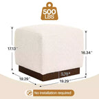 Cube Pouf Ottoman with Wood Grain Base | Upholstered Footrest with Solid Acacia Wood Frame, 500 lbs Capacity