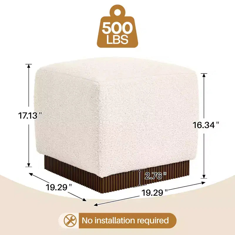 Cube Pouf Ottoman with Wood Grain Base | Upholstered Footrest with Solid Acacia Wood Frame, 500 lbs Capacity