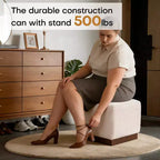 Cube Pouf Ottoman with Wood Grain Base | Upholstered Footrest with Solid Acacia Wood Frame, 500 lbs Capacity