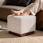 Cube Pouf Ottoman with Wood Grain Base | Upholstered Footrest with Solid Acacia Wood Frame, 500 lbs Capacity