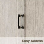 White Oak-Effect Kitchen Pantry Cabinet with Double Doors and Drawer