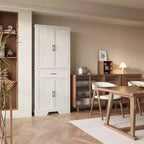 White Oak-Effect Kitchen Pantry Cabinet with Double Doors and Drawer