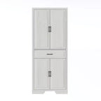 White Oak-Effect Kitchen Pantry Cabinet with Double Doors and Drawer