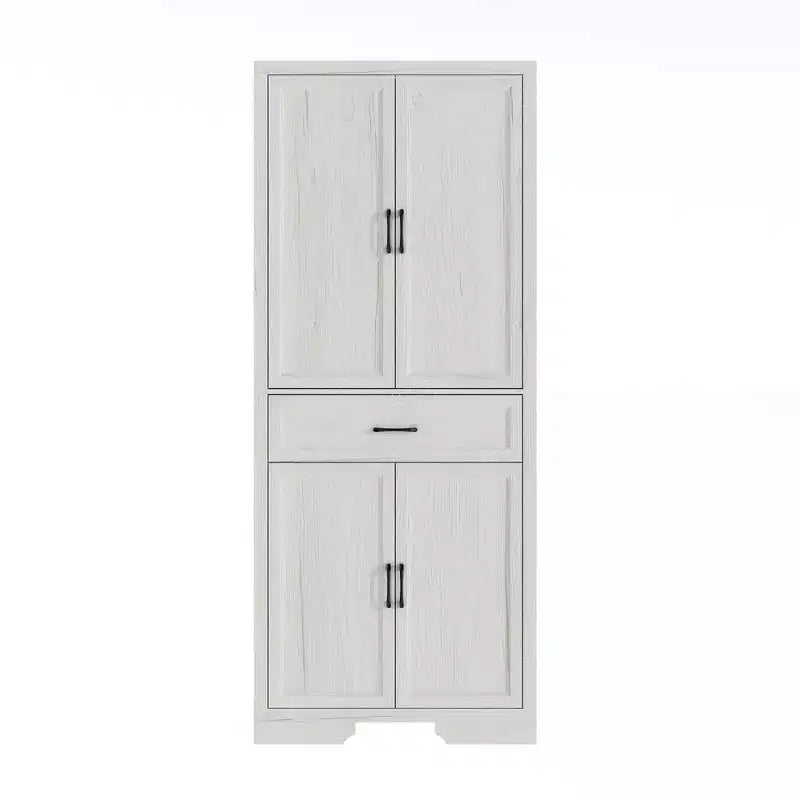 White Oak-Effect Kitchen Pantry Cabinet with Double Doors and Drawer