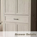 White Oak-Effect Kitchen Pantry Cabinet with Double Doors and Drawer