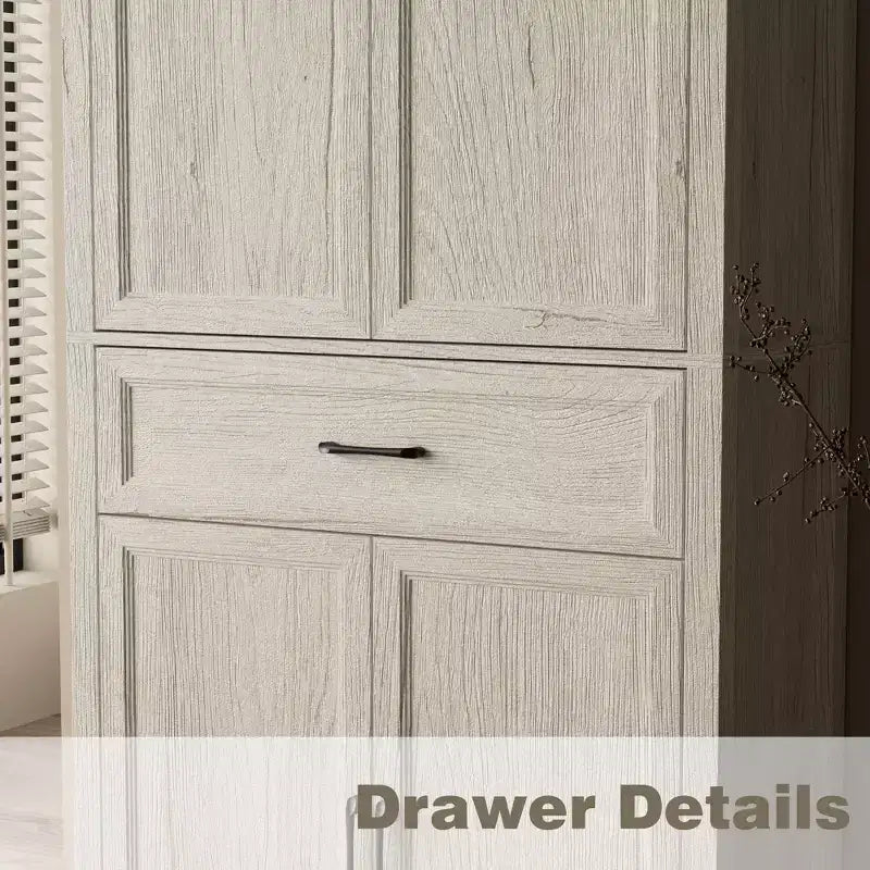 White Oak-Effect Kitchen Pantry Cabinet with Double Doors and Drawer