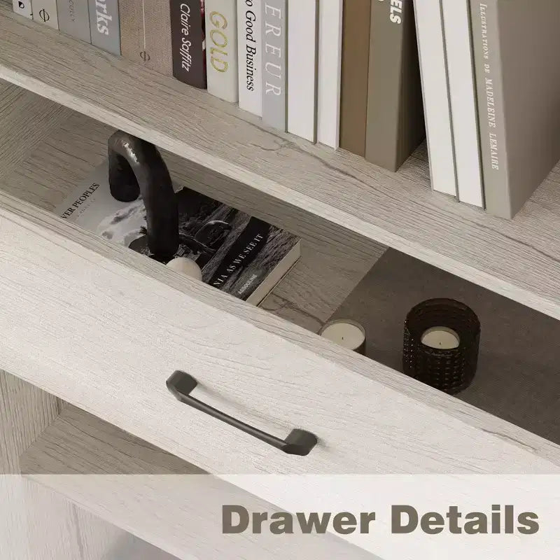 White Oak-Effect Kitchen Pantry Cabinet with Double Doors and Drawer