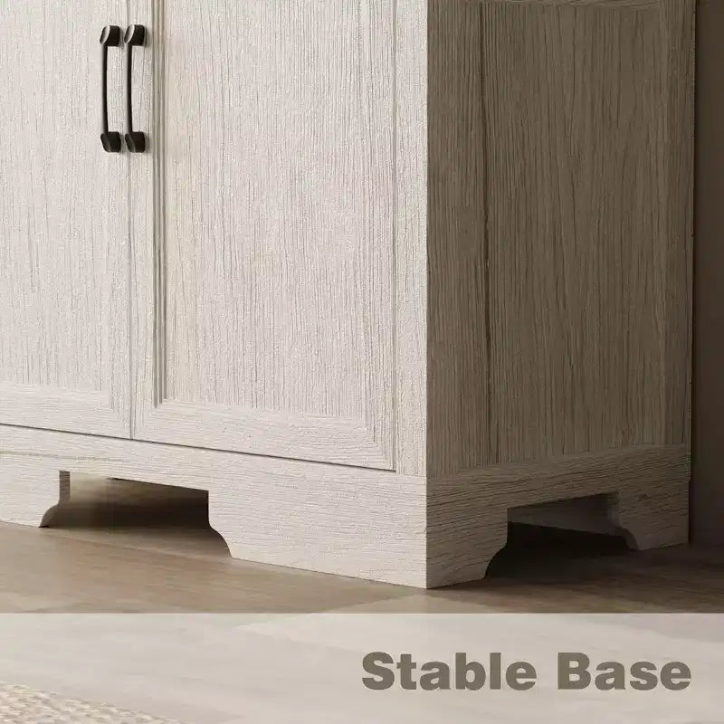 White Oak-Effect Kitchen Pantry Cabinet with Double Doors and Drawer