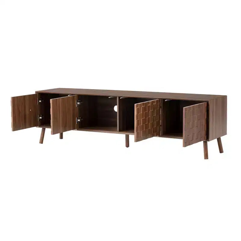 70 Inch Modern TV Stand for TVs up to 80 Inches, Entertainment Center with Solid Wood Legs and Soft Closing Hinges