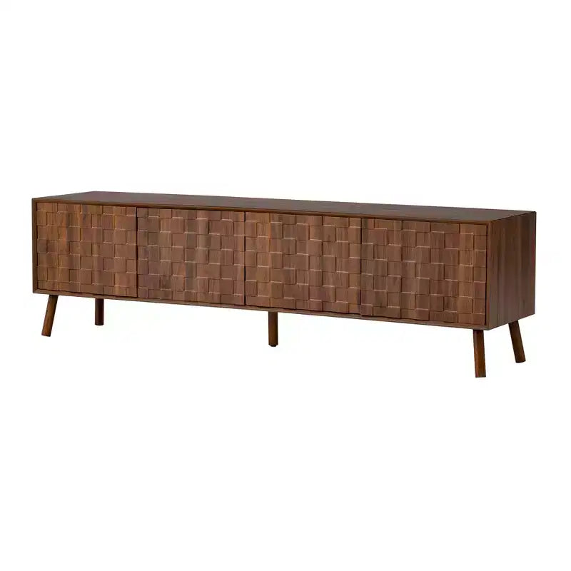 70 Inch Modern TV Stand for TVs up to 80 Inches, Entertainment Center with Solid Wood Legs and Soft Closing Hinges