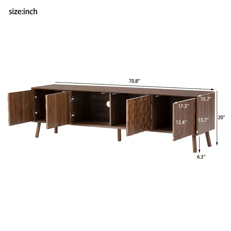 70 Inch Modern TV Stand for TVs up to 80 Inches, Entertainment Center with Solid Wood Legs and Soft Closing Hinges
