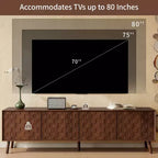 70 Inch Modern TV Stand for TVs up to 80 Inches, Entertainment Center with Solid Wood Legs and Soft Closing Hinges