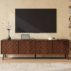 70 Inch Modern TV Stand for TVs up to 80 Inches, Entertainment Center with Solid Wood Legs and Soft Closing Hinges
