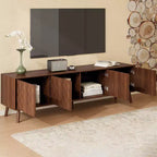 70 Inch Modern TV Stand for TVs up to 80 Inches, Entertainment Center with Solid Wood Legs and Soft Closing Hinges