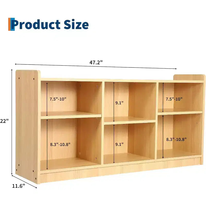 6-Compartment Kids Storage Shelf with Adjustable Dividers, Natural Finish