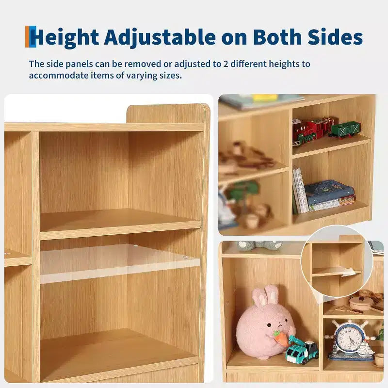 6-Compartment Kids Storage Shelf with Adjustable Dividers, Natural Finish