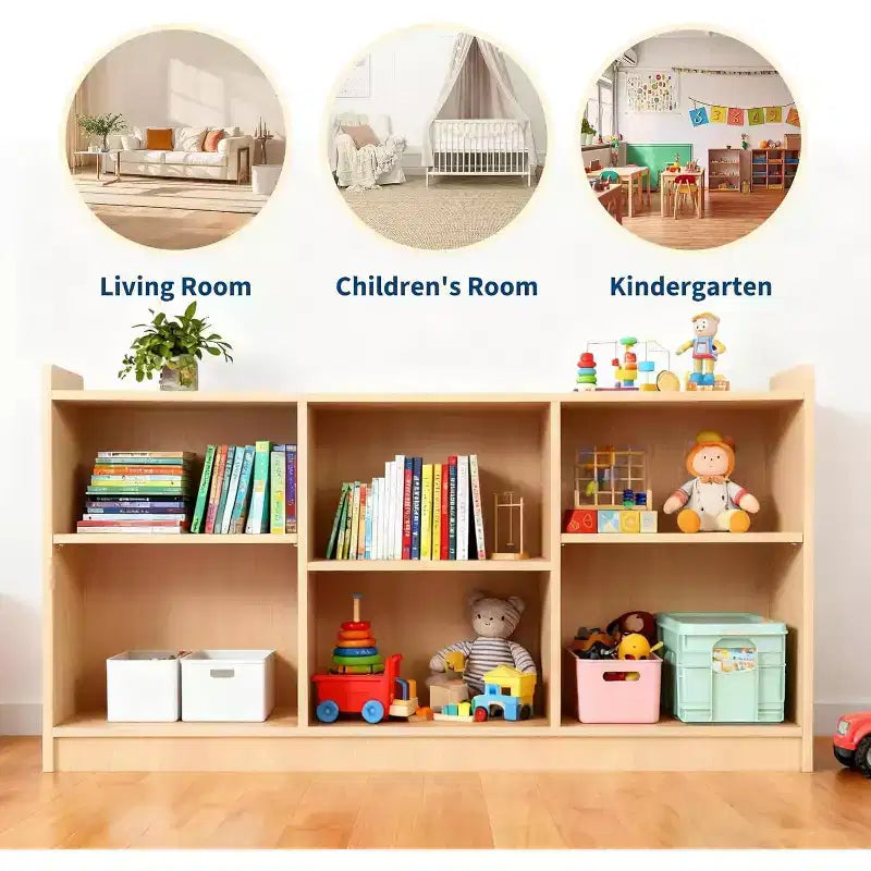 6-Compartment Kids Storage Shelf with Adjustable Dividers, Natural Finish