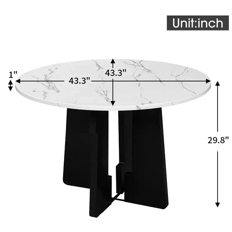 Round 43-Inch Dining Table with Faux Marble Top