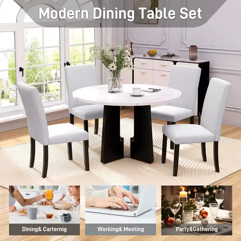 Round 43-Inch Dining Table with Faux Marble Top
