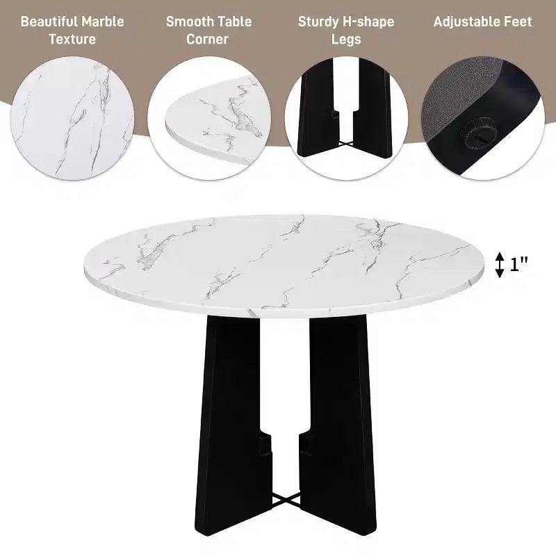 Round 43-Inch Dining Table with Faux Marble Top