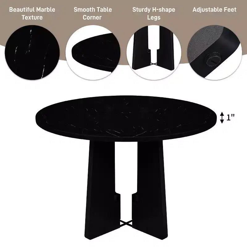 Round 43-Inch Dining Table with Faux Marble Top
