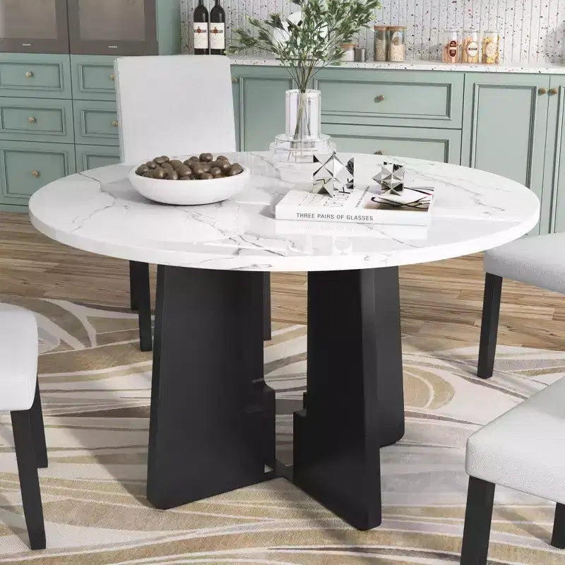 Round 43-Inch Dining Table with Faux Marble Top