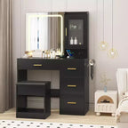 Makeup Vanity Desk with Lighted Mirror, Storage Drawers and Stool