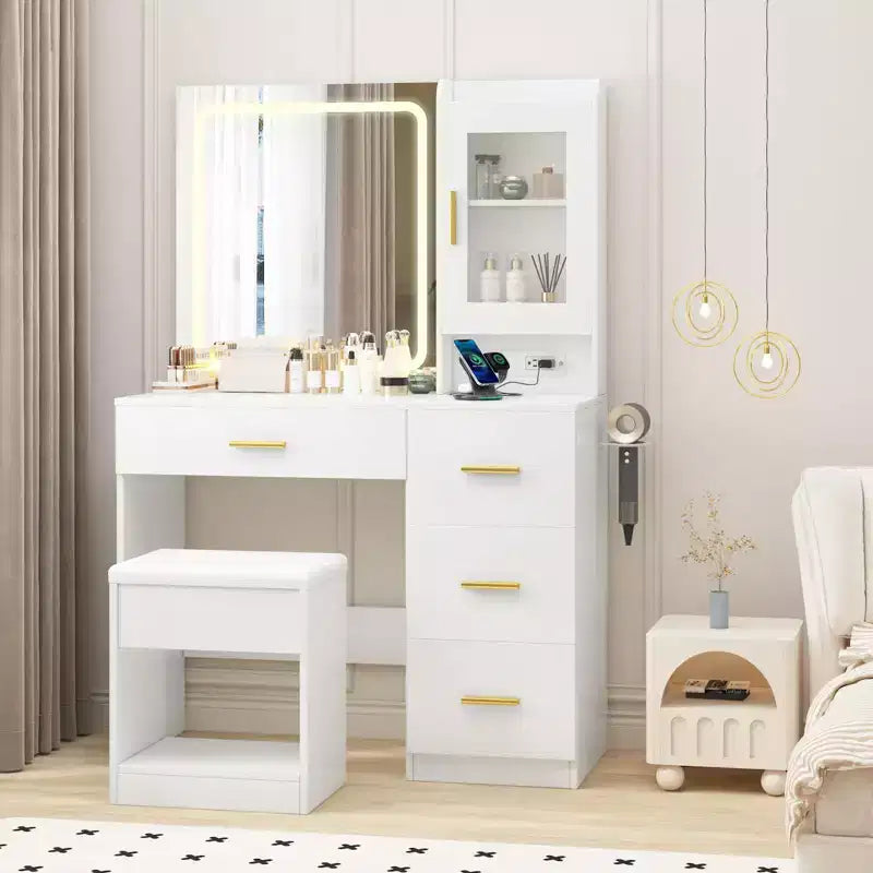 Makeup Vanity Desk with Lighted Mirror, Storage Drawers and Stool