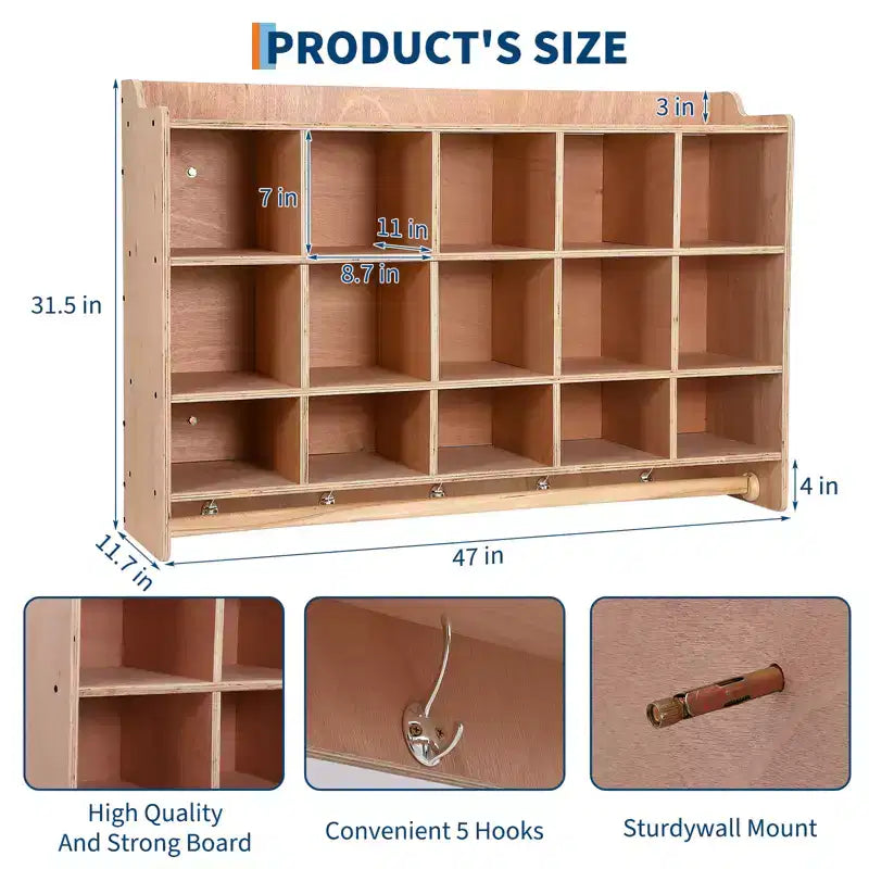 5-Section Wooden Storage Locker with Casters