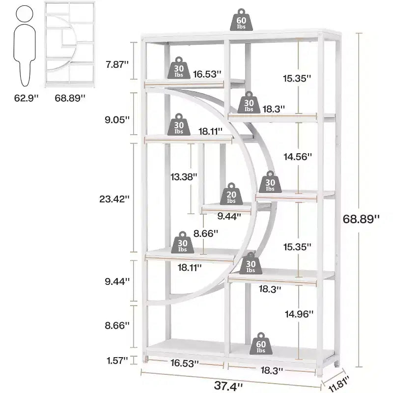 Industrial 5-Tier Etagere Bookcase with 9 Open Shelves