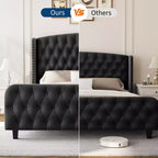 Upholstered Platform Bed Frame with Wingback Headboard and Footboard