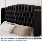 Upholstered Platform Bed Frame with Wingback Headboard and Footboard