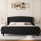 Upholstered Platform Bed Frame with Wingback Headboard and Footboard