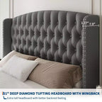 Upholstered Platform Bed Frame with Wingback Headboard and Footboard