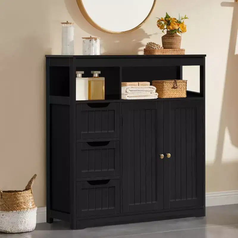 Freestanding Wooden Bathroom Floor Cabinet with Drawers and Doors