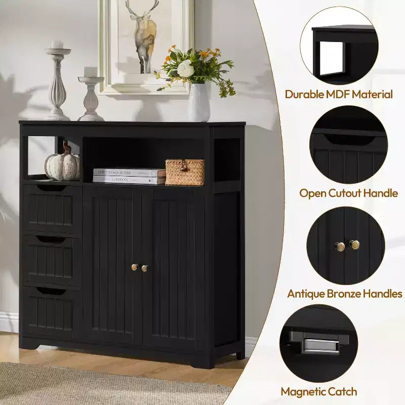 Freestanding Wooden Bathroom Floor Cabinet with Drawers and Doors