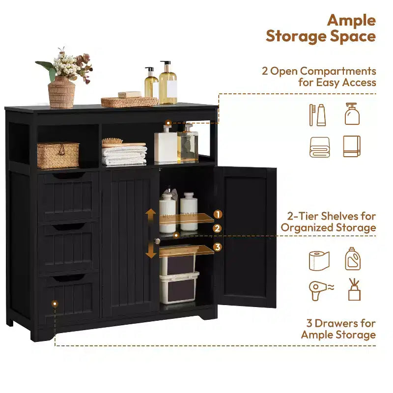 Freestanding Wooden Bathroom Floor Cabinet with Drawers and Doors
