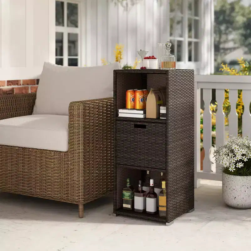 Outdoor Storage Cabinet with Storage Shelves & Removable Drawer for Porch