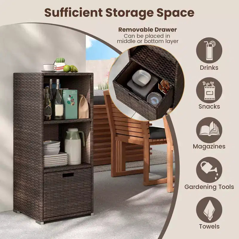 Outdoor Storage Cabinet with Storage Shelves & Removable Drawer for Porch