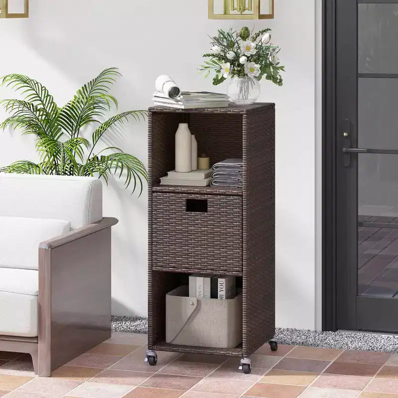 Outdoor Storage Cabinet with Storage Shelves & Removable Drawer for Porch