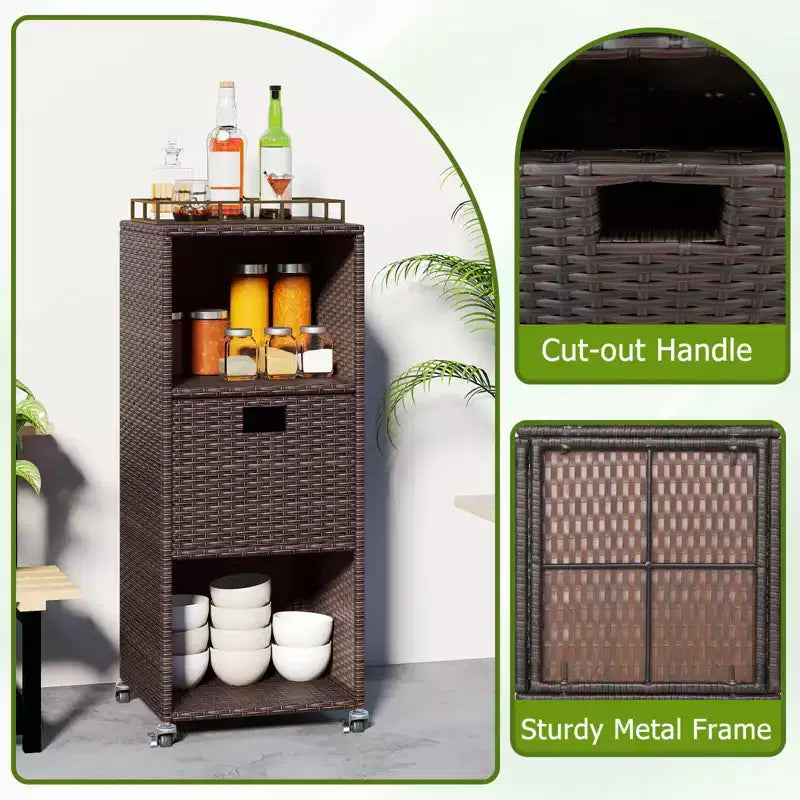 Outdoor Storage Cabinet with Storage Shelves & Removable Drawer for Porch