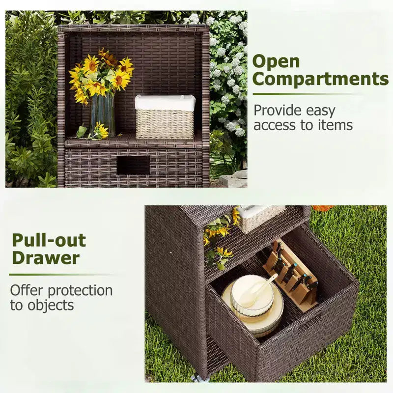Outdoor Storage Cabinet with Storage Shelves & Removable Drawer for Porch