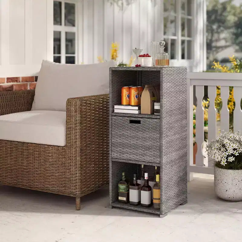 Outdoor Storage Cabinet with Storage Shelves & Removable Drawer for Porch