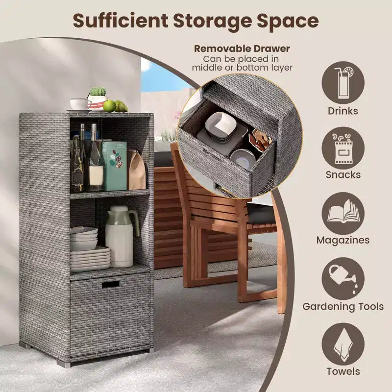 Outdoor Storage Cabinet with Storage Shelves & Removable Drawer for Porch