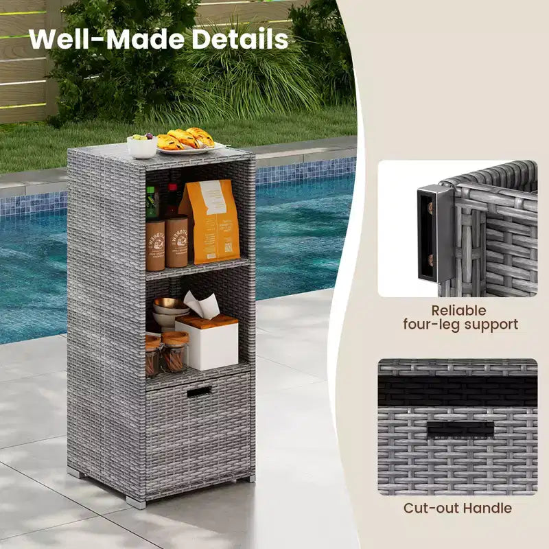 Outdoor Storage Cabinet with Storage Shelves & Removable Drawer for Porch