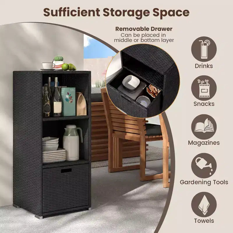 Outdoor Storage Cabinet with Storage Shelves & Removable Drawer for Porch